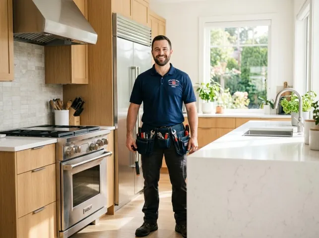Appliance Repair Hero technician in a Adelanto, CA kitchen after an appliance repair